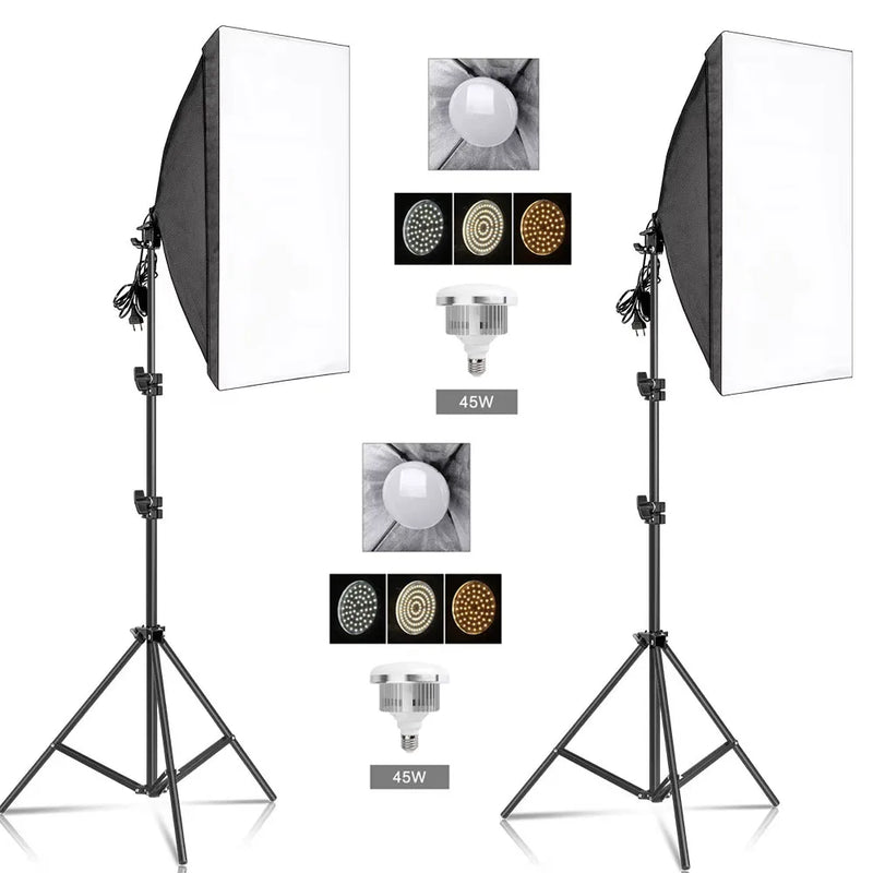Studio Kit Photo Softbox Light Box Lighting Single Led Lamp with Tripod Photography Shooting Soft Box Flash E27 Accessories