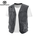 2026 Summer Men Sleeveless Outdoor Cargo Leisure Work Vest Men Pocket Solid Color Fishing Camping Thin Vest Male Waistcoat 8XL