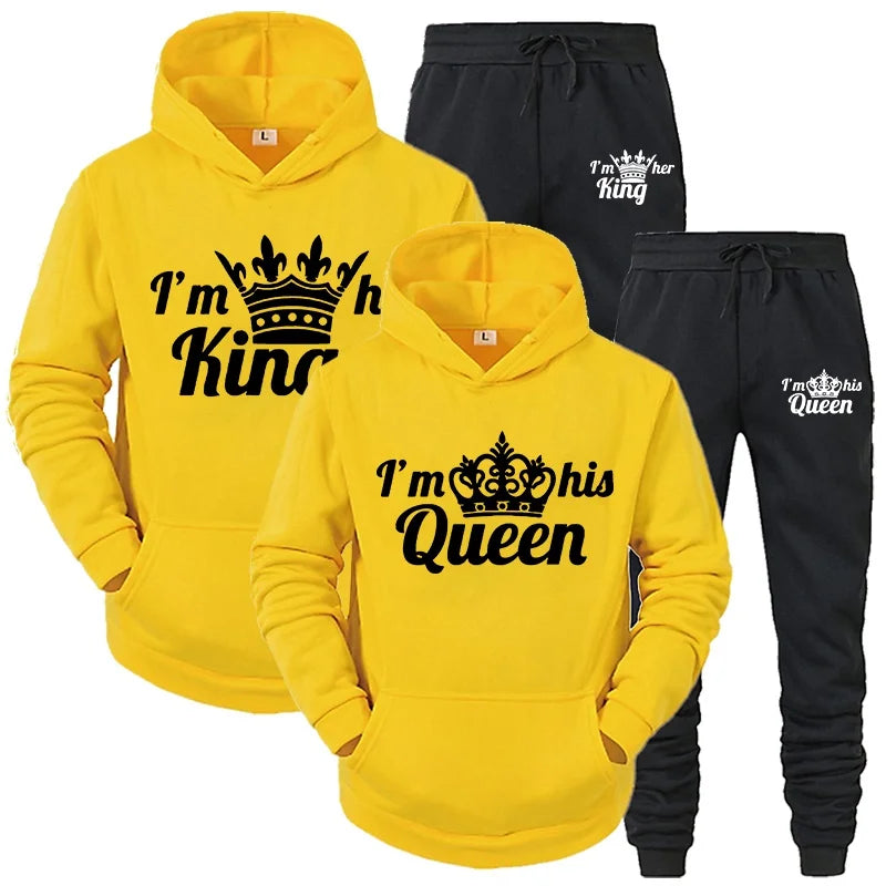 Lover Tracksuit Hoodies Printing QUEEN KING Couple Sweatshirt Plus Size Hooded Clothes Women Two Piece Set - View 6 | SAMAG