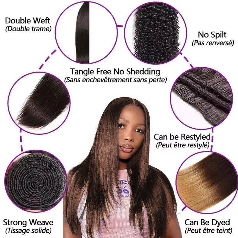 Straight  Chocolate Brown 1/3/4Human Hair Bundles Deal  Human Hair Weaving Wefts Remy Human Hair Extensions for Women  100 G/Pcs