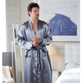 Chinese Men's Navy Blue Satin Robe With Belt Kimono Bathrobe Gown Nightgown Sleepwear Home Leisure Pajamas S M L XL XXL 20701