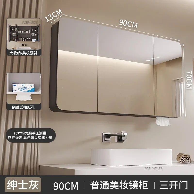 Minimalist Modern Arc-shaped Smart Bathroom Mirror Cabinets Home Furniture Wall-mounted Bathroom Mirror Cabinet with Lighting b