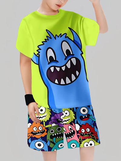 Boys Summer Outfit Monster Print Short Sleeve T - Shirt | SAMAG