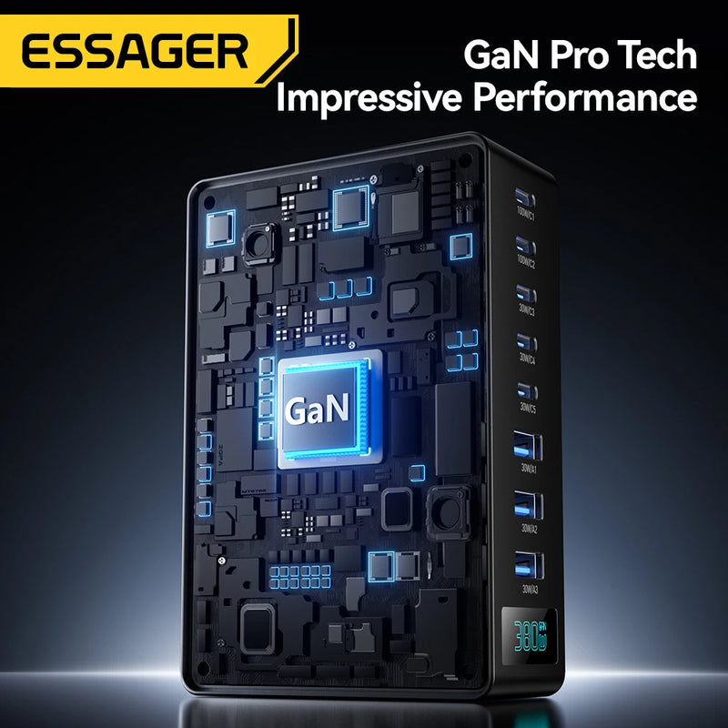 Essager 380W GaN Fast Charging Charger Stand 8-in-1 Desktop Laptop Charging Dock for iPhone 17/16/15 pro Max MacBook Air Xiaomi