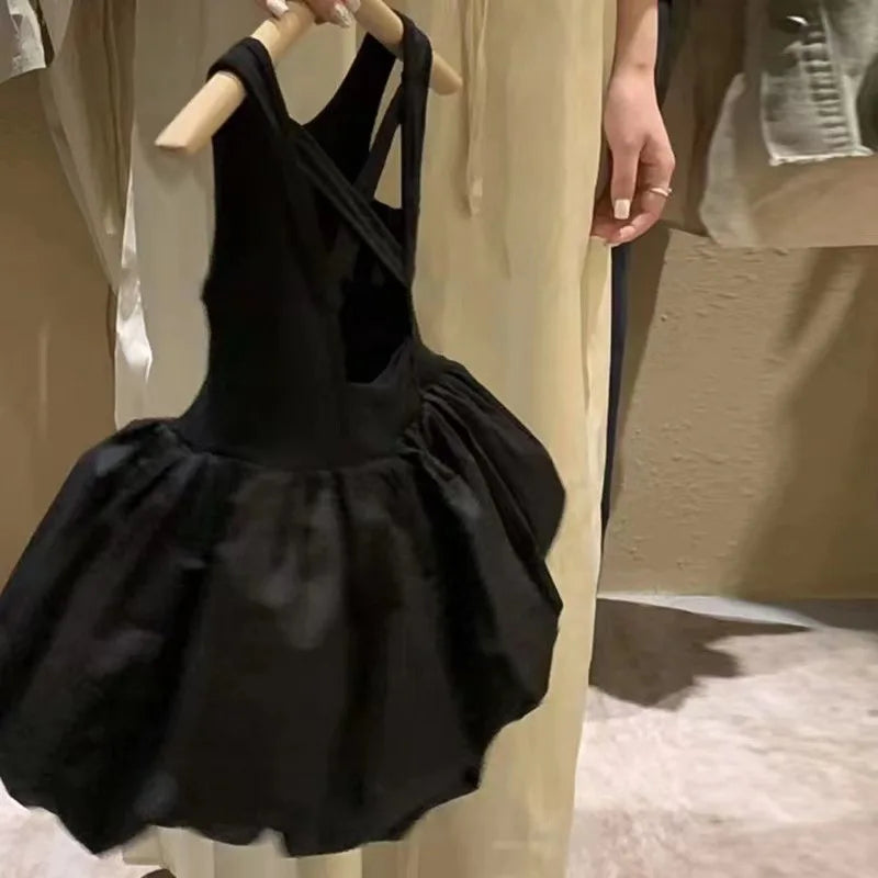 Infant Babys Girls Backless Sling Dress Cotton Solid Sleeveless Children Girls Dress Loose Flower Bud Dress For 2-8Y Kids Girls