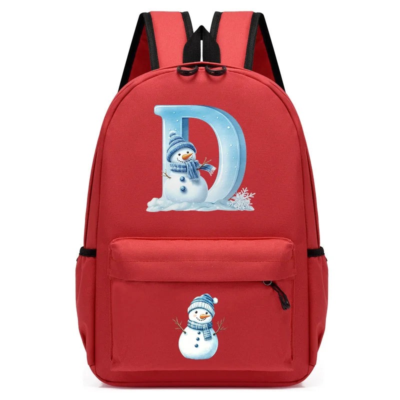 Xmas Snowman Alphabet A-Z Print Backpack for Toddler Girls Boys Schoolbag Holiday Lightweight Kindergarten Kid Daily School Bag