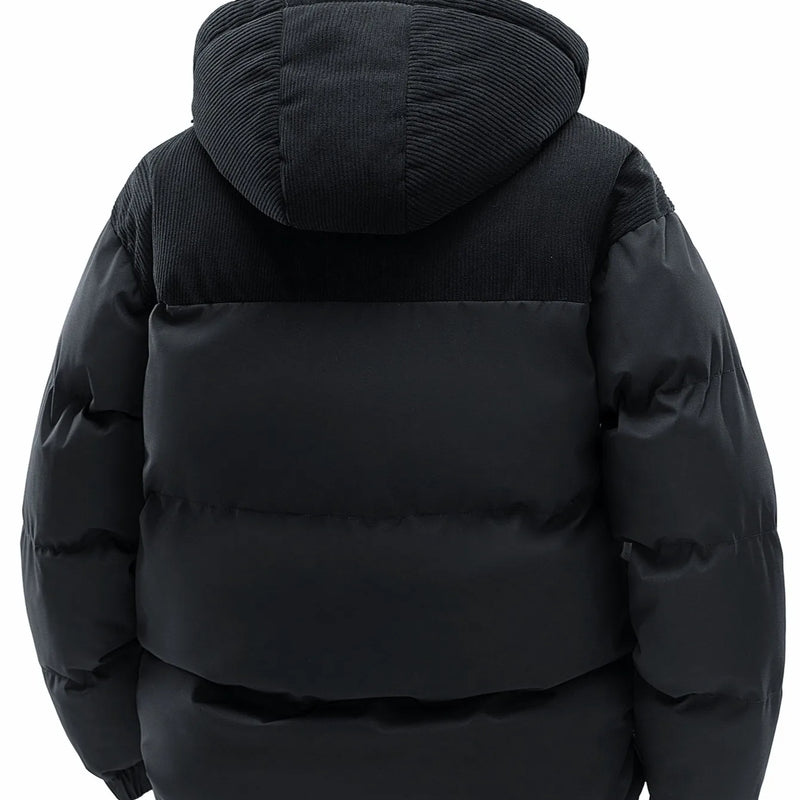 Men's Hooded Cotton Jacket, Thickeneded and Warm in Winter, Windproof and Cold-Resistant, Simple and Versatile for Work Clothing