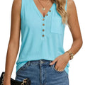 Women's V Neck Henley Tank Top Loose Fit Sleeveless Casual Clothing with Pocket Summer Womens Tops