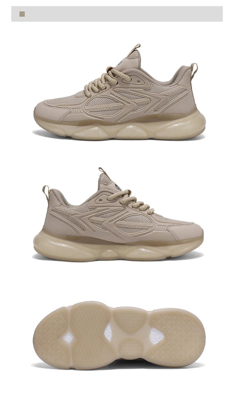 Men's Sports Shoes Trendy Flat Heel Low-top Soft-soled Round Toe Lace-up Large Size New High-quality Solid Color Running Shoes