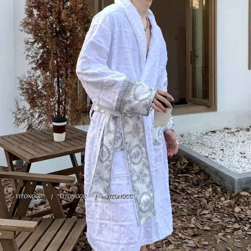 Bathrobe Men Women Sleepwear Long Robe Cotton Luxury Hotel Style Pajamas Homewear Comfortable Plush Loungewear