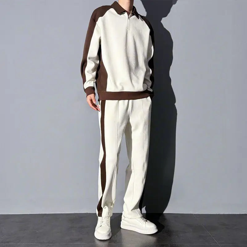 Spring Autumn Korean Fashion Patchwork Sweatshirt Elastic Casual Sweatpants Set Men Loose Comfortable Sporty - View 9 | SAMAG