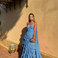 Halter Long Train Evening Gown Sweetheart Multi Layer | SAMAG