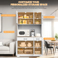 67" Food Pantry Storage Cabinet for Kitchen, White Freestanding Pantry with Charging Station, Door And Adjustable Shelves, Buffet Cabinet for Kitchen, Living Room, And Dining Room, Freestanding Tall Pantry with Microwave Shel
