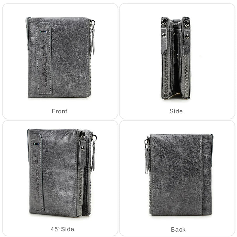 CONTACT'S Fashion Genuine Leather Women Wallet Bifold Card Holder Coin Purse Small Women's Purse Money Clip Men Pocket Wallets
