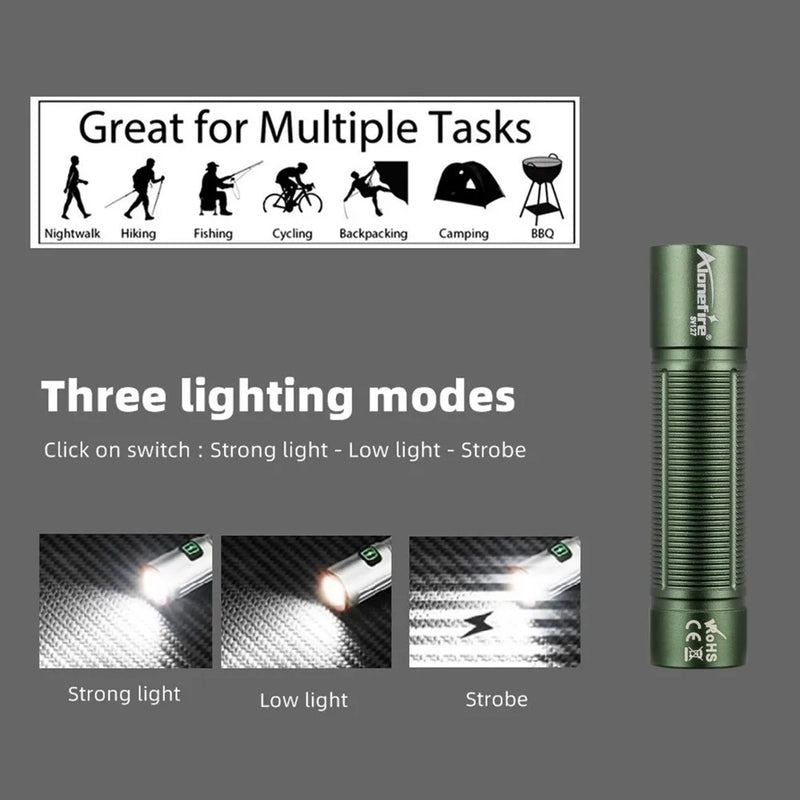 Alonefire Mini LED Flashlight Small USB Rechargeable Night Lighting Light Outdoor Hiking Camping Household Emergency Lamp Torch