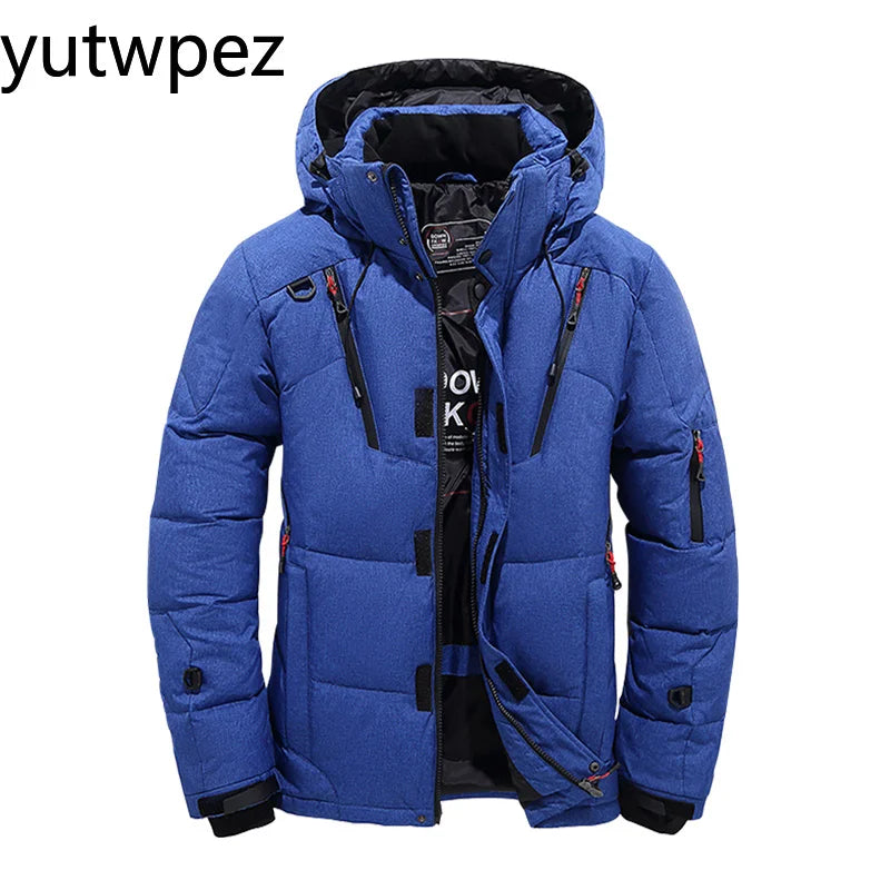 Outdoor Hiking Sports Running Down Jacket Men White Duck Winter Coat Windproof Warm Parka Travel Camping Overcoat Thicken Hooded