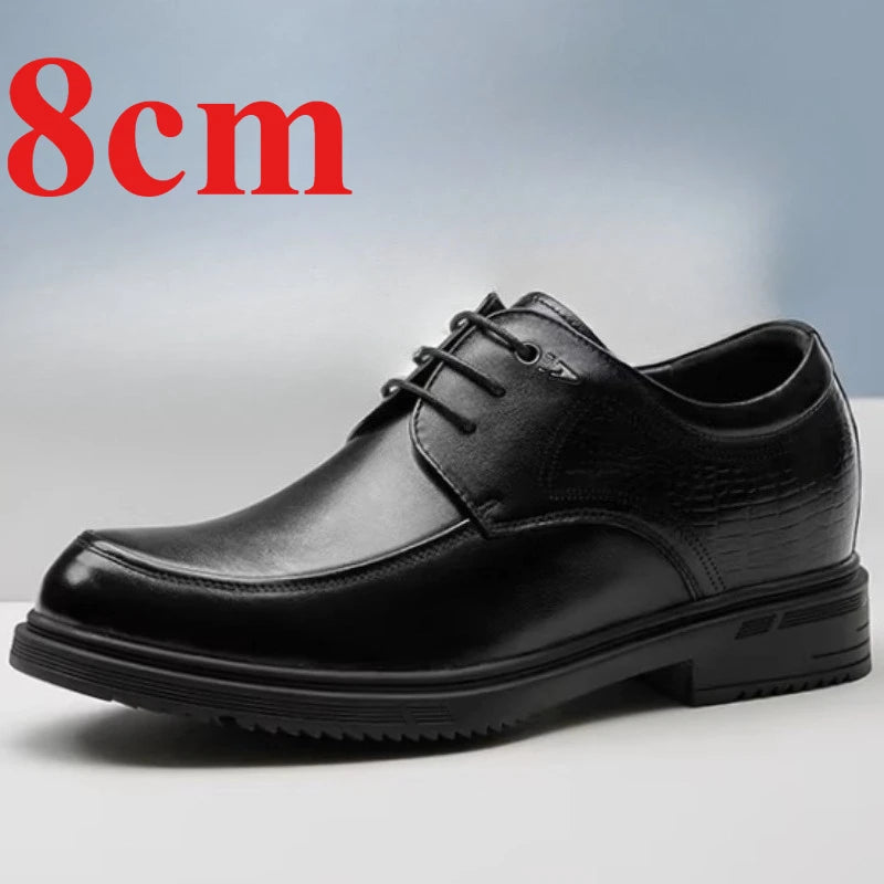 Men's Dress Shoes for 10cm Elevator Genuine Leather Breathable Cowhide Handsewn Height Increasing Shoe Groom Wedding Derby Shoes