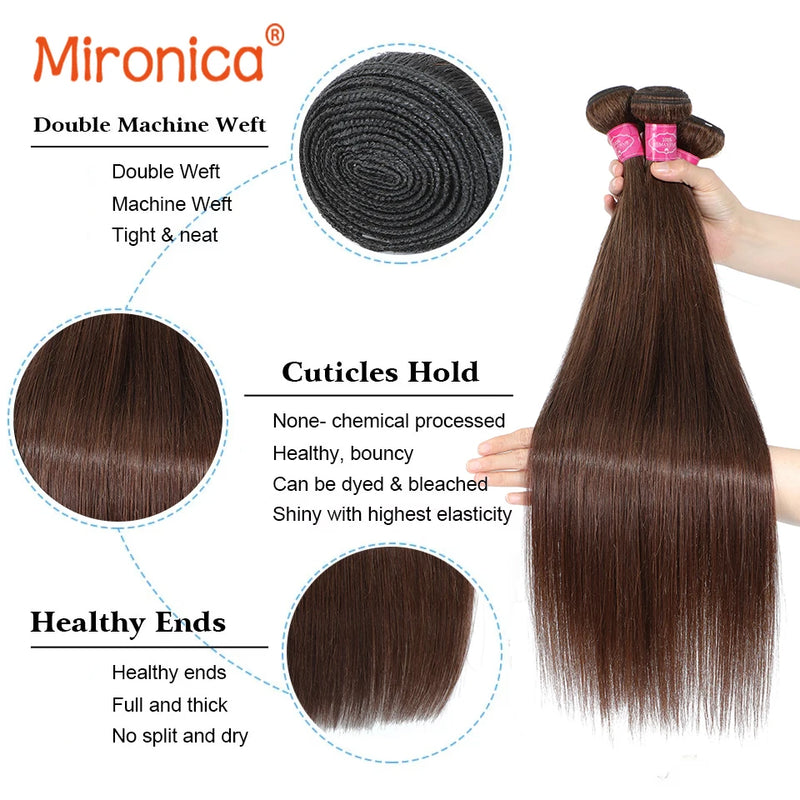 Straight  Chocolate Brown 1/3/4Human Hair Bundles Deal  Human Hair Weaving Wefts Remy Human Hair Extensions for Women  100 G/Pcs