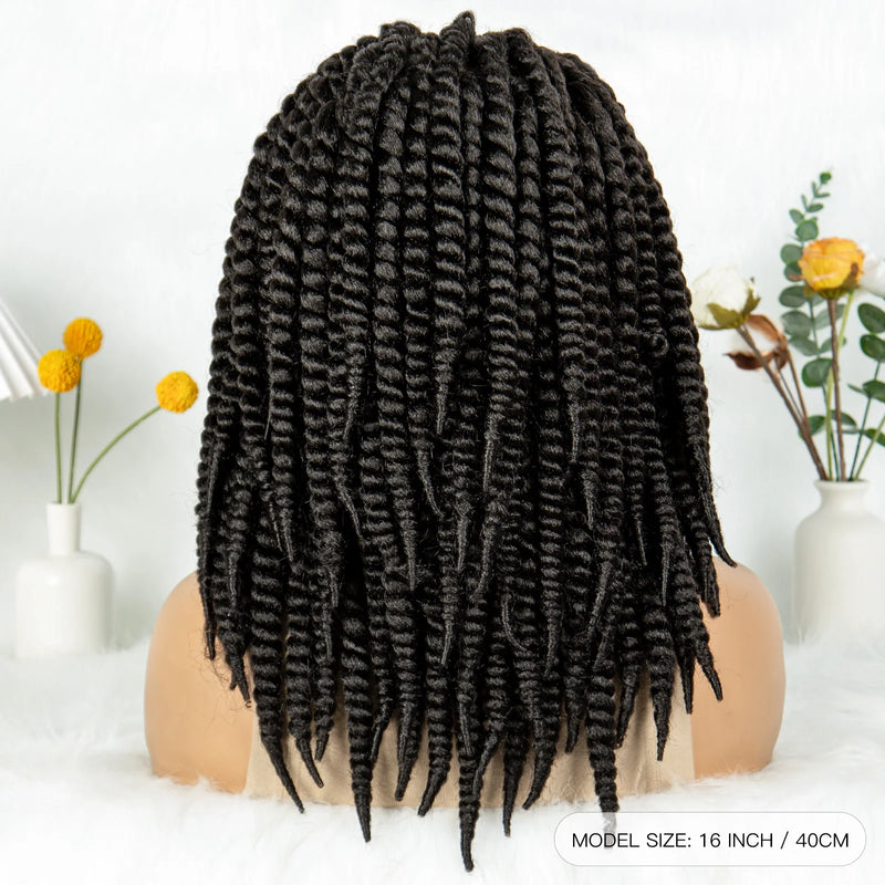 16" Full Lace Twisted Braided Wigs for Black Women Synthetic HD Lace Front Braids Wigs with Baby Hair Natural Lace Braiding Wigs