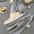 SINGREINY Lazy Knitwear Autumn Suits Simple Loose Pullover+Halter Mini Tank Top+Wide Leg Pants Women Sensual Sweater 3Pcs Sets