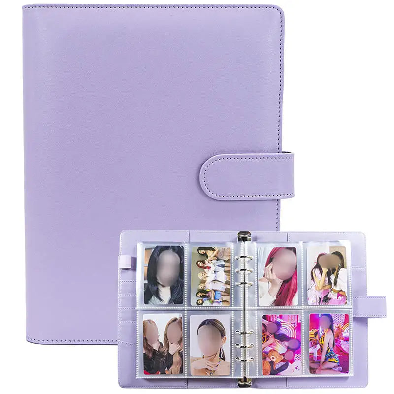 A5 Notebook Photocard Binder with 4 Pockets Sleeves, 6 Ring  PU Leather Binder Loose Leaf Personal Organizer Photo Binder Book