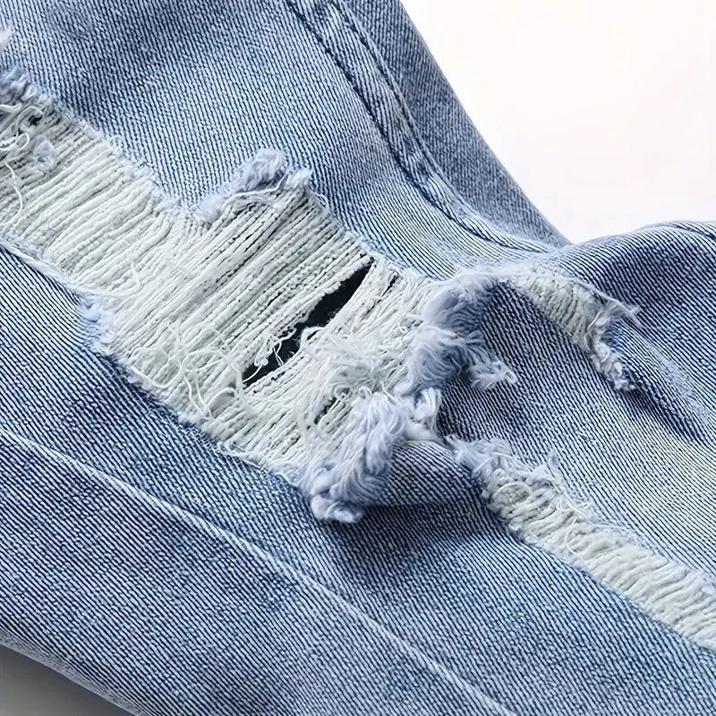 Men Casual Jeans Sky Blue Slim Bold Street Ripped Craft | SAMAG