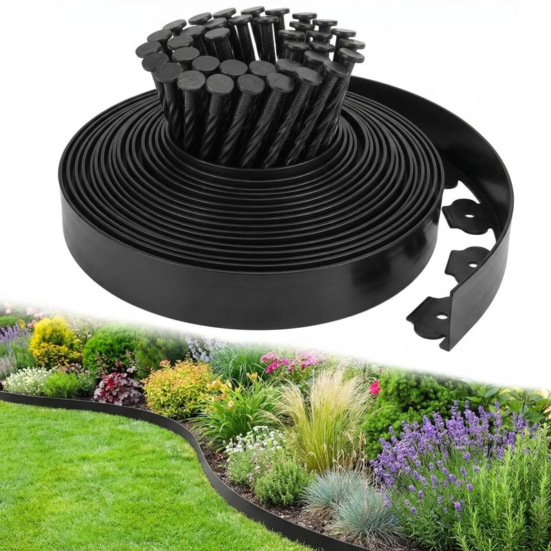 10m Garden Lawn Edging Strip, Bendable Landscape Border, Soil Barrier Tree Surround Divider for Yard Flower Bed Landscaping