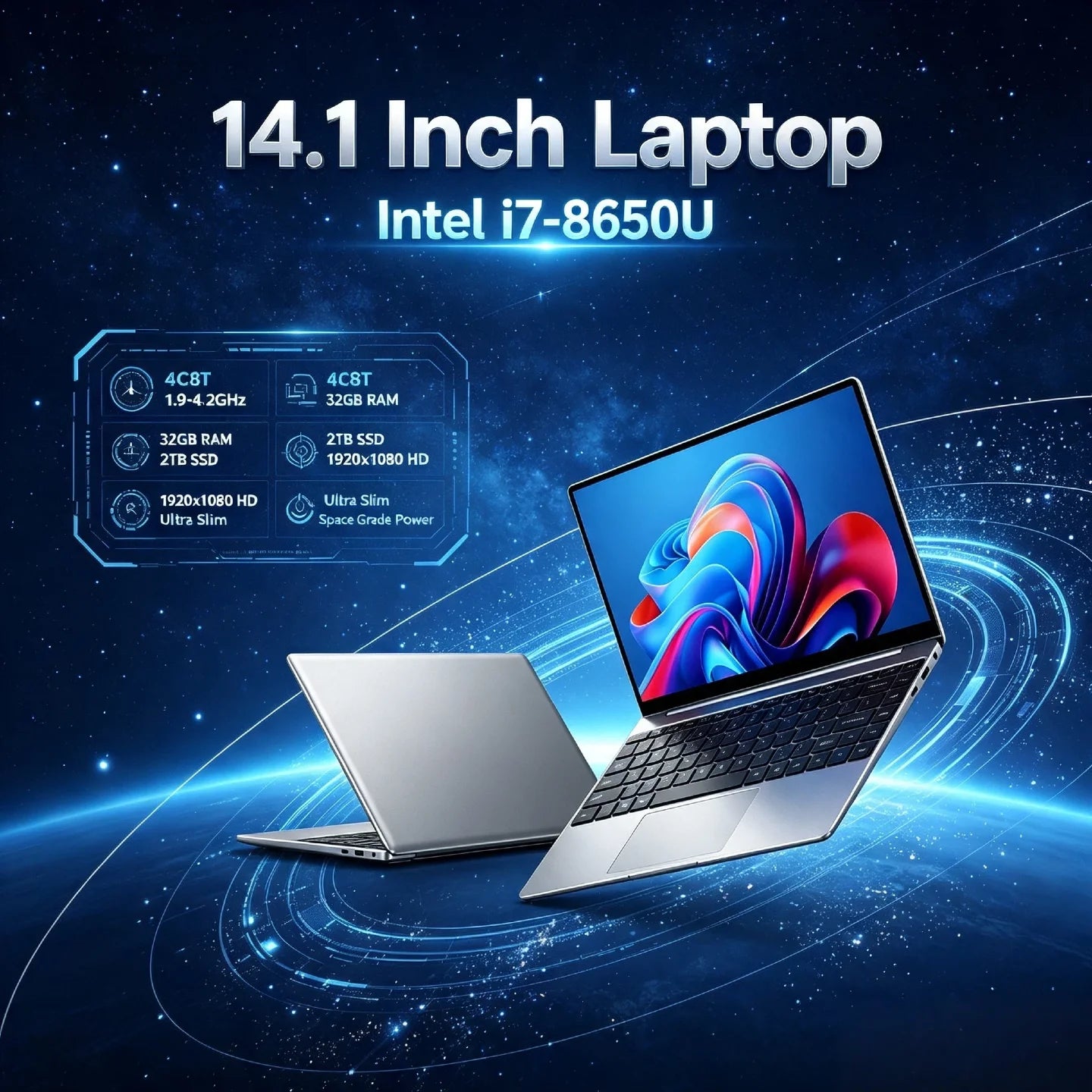 Core i7 8650U Intel 14.1 Inch Ultra Slim Laptop 4C8T 1.9 4.2GHz 32GB RAM 2TB SSD Gaming PC Gamer Office 1920x1080 HD Ultra