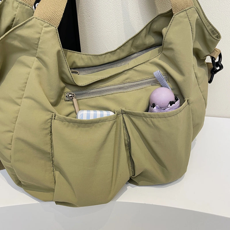 Large Capacity Waterproof Nylon Shoulder Bags Women Korea Style Cloth Hobo Bags Many Outer Bag Casual Totes Soli Tooling Bags