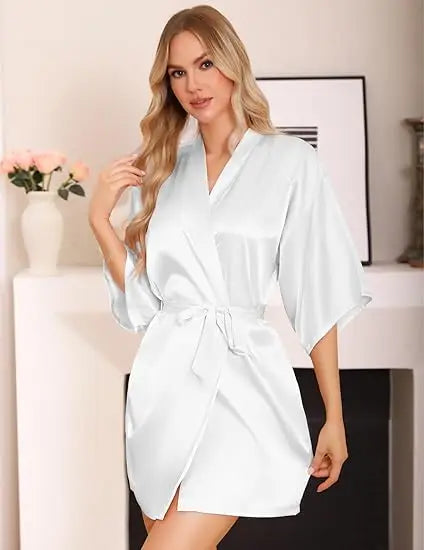 RB030 Sexy Large Size Satin Night Robe Lace Bathrobe | SAMAG