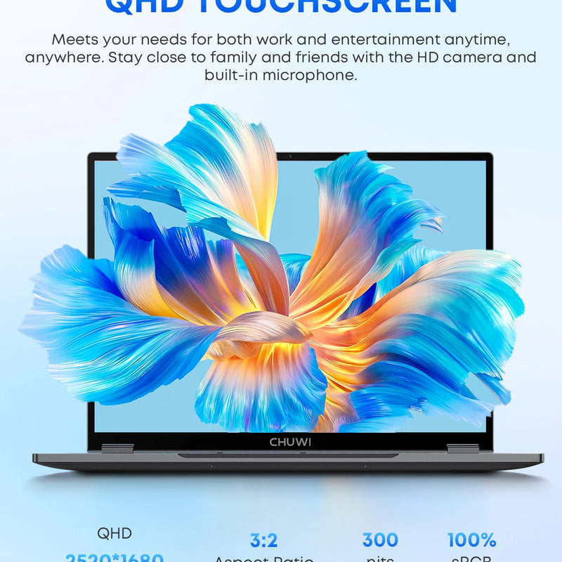 CHUWI FreeBook 2-in-1 Touch Screen Laptop 13.4'' Intel N150 16GB LPDDR5 RAM 512GB SSD FHD 2520x1680 WiFi6 BT5.2 Windows 11