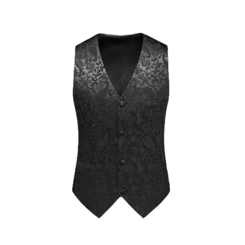 2026 Men's White Rose Sleeveless Waistcoat, Single-breasted V-neck Business Vest, Wedding Party Men Vests Blue Red Black