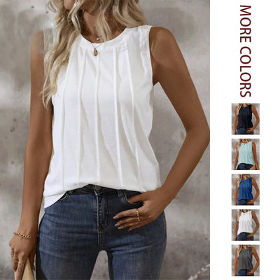 Spring/Summer New Pure Color Round Neck Wrinkle Knit Vest | SAMAG