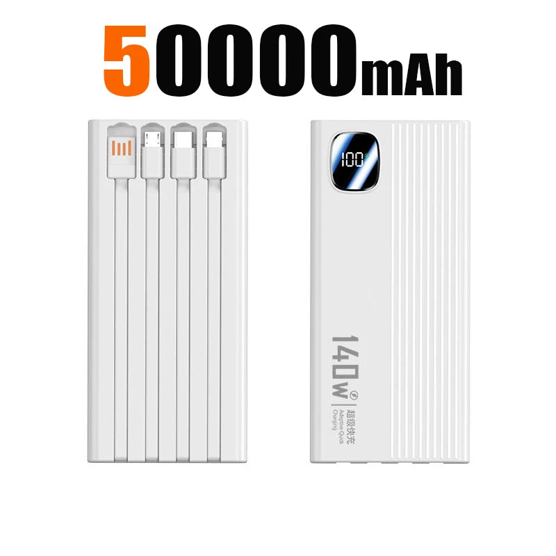 140W 200000mAh Power Bank Large Capacity 4 In1 Cables Intelligent Digital Display Light Portable Powerbank For iPhone Huawei New