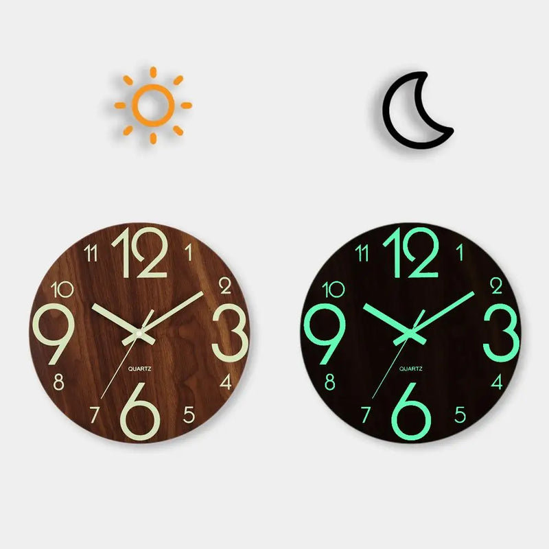 8 Inch Luminous Wall Clock Wood Silent light in dark night Nordic Fashion Wall Clock Non Ticking Clock With Night Light