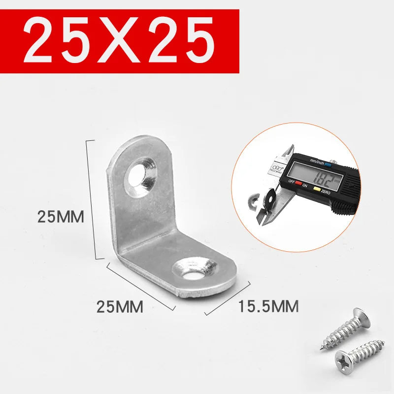 Corner Bracket Connector Brace (Stainless Steel) - 90 Angle Iron Joint Fastener for Furniture Cabinet Screens Shelf Support
