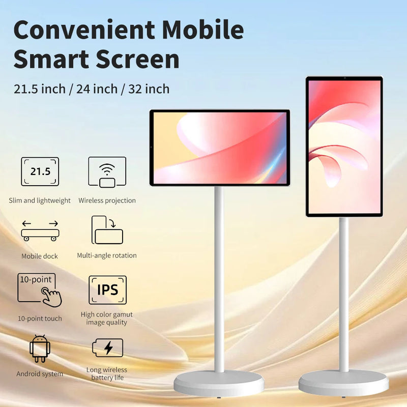 White 21.5 Inch 4GB+64GB Smart Display Battery Android Portable TV In-cell Touch Screen Gym Gaming Live Room Portable TV Pro