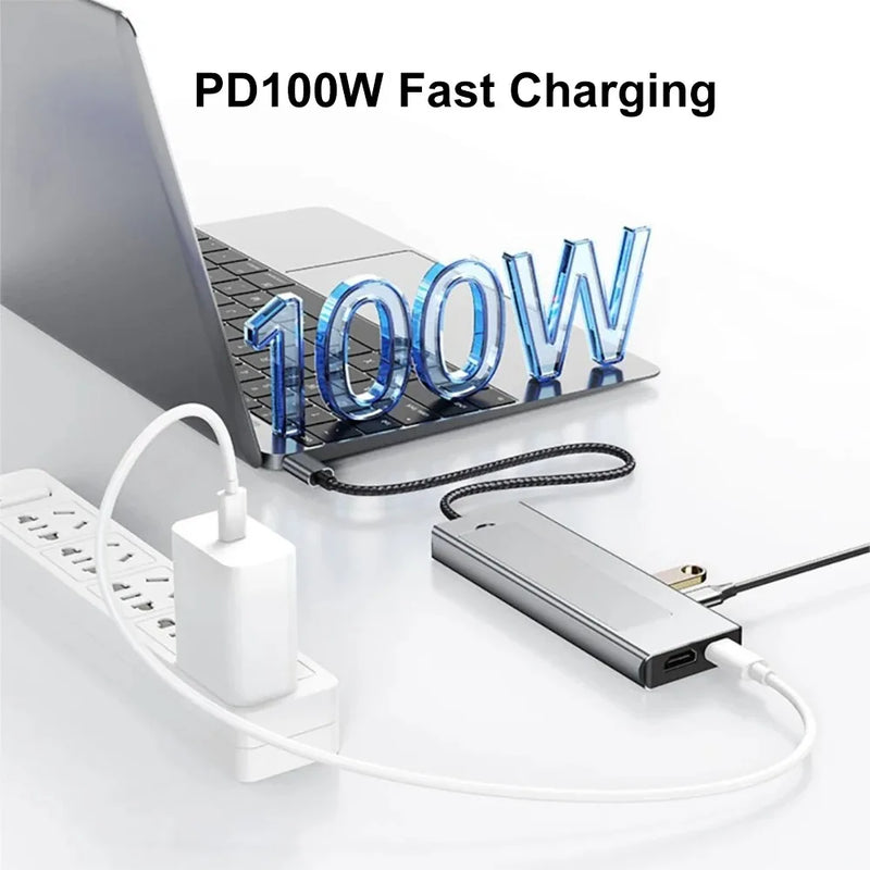8-in-1 USB Hub M.2 NVMe SATA SSD Enclosure Storage USB3.2 Type-c to HDMI-Compatible Laptop Dock Station USB Adapter For Macbook