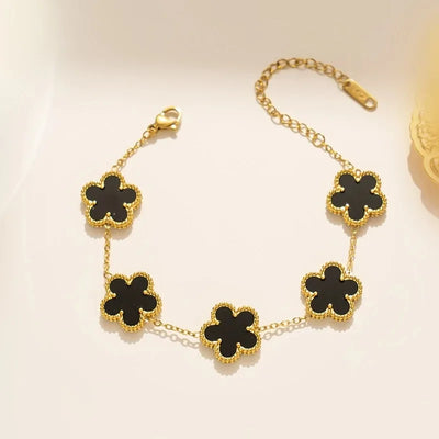 Light Luxury Stainless Steel Black and White Shell Five Leaf Flower Bracelet Simple Woman Fashion Daily Party Jewelry | SAMAG