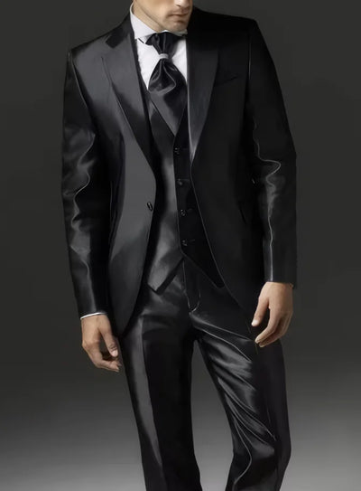 Style Black Two Bottom Satin Beach Men Suit Wedding Prom | SAMAG