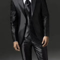 2025 New Style Black Two Bottom Satin Beach Men Suit Men's Wedding Prom Suits Costume Homme 3 Pieces (Jacket+Pant+Vest)