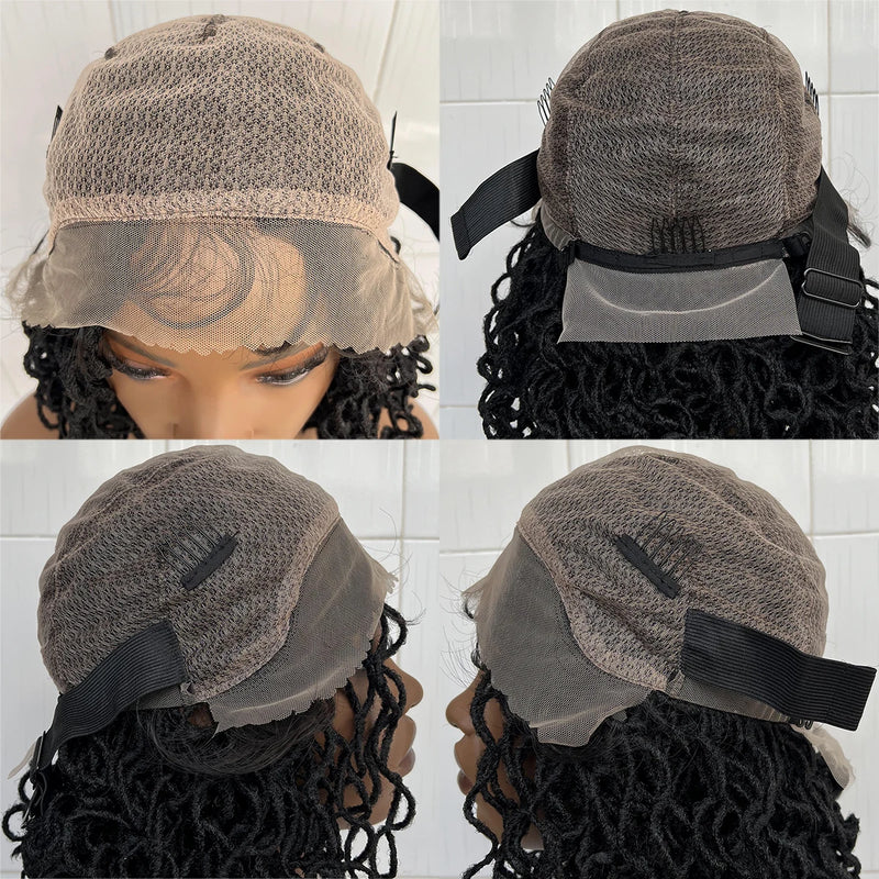 14 Inch Synthetic Hair Curly Dreadlock Wig Full Lace Faux Locs Wig With Baby Hair Curly Braided Wig For Women Twist Braid Wigs