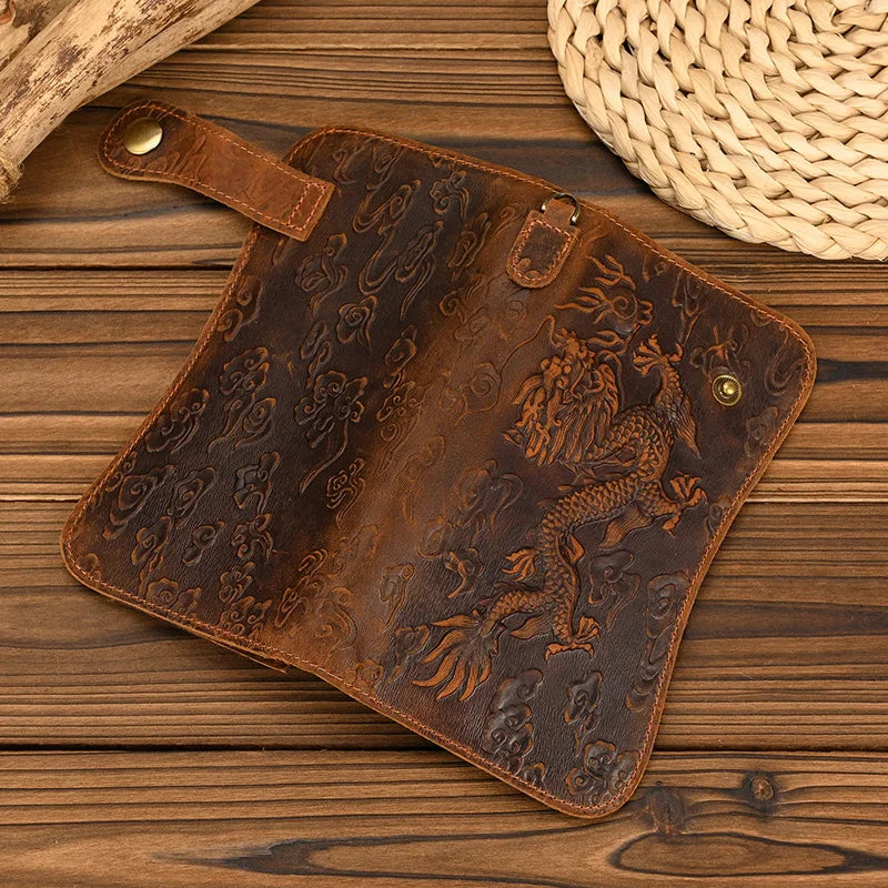 Men's Vintage Crazy Horse Leather Chain Wallet Genuine Leather Bifold Long Wallet Snap Card Holder Purse Zipper Coin Rfid Pocket