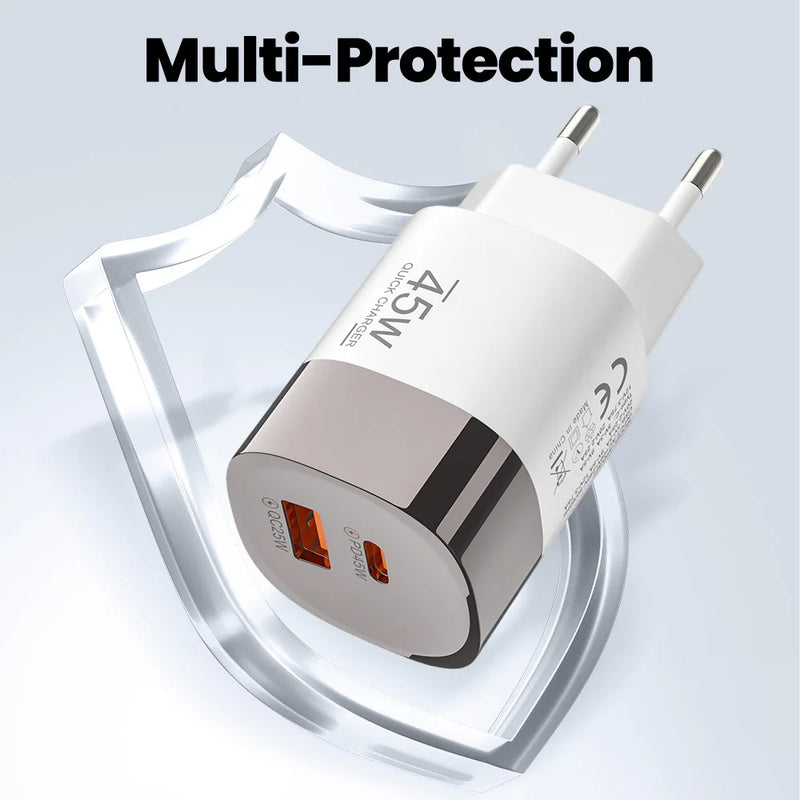 45W USB Charger Fast Charging Type C Fast Phone Charger for iPhone 17 16 15 Samsung Galaxy S25 S24 Xiaomi PD Adapter