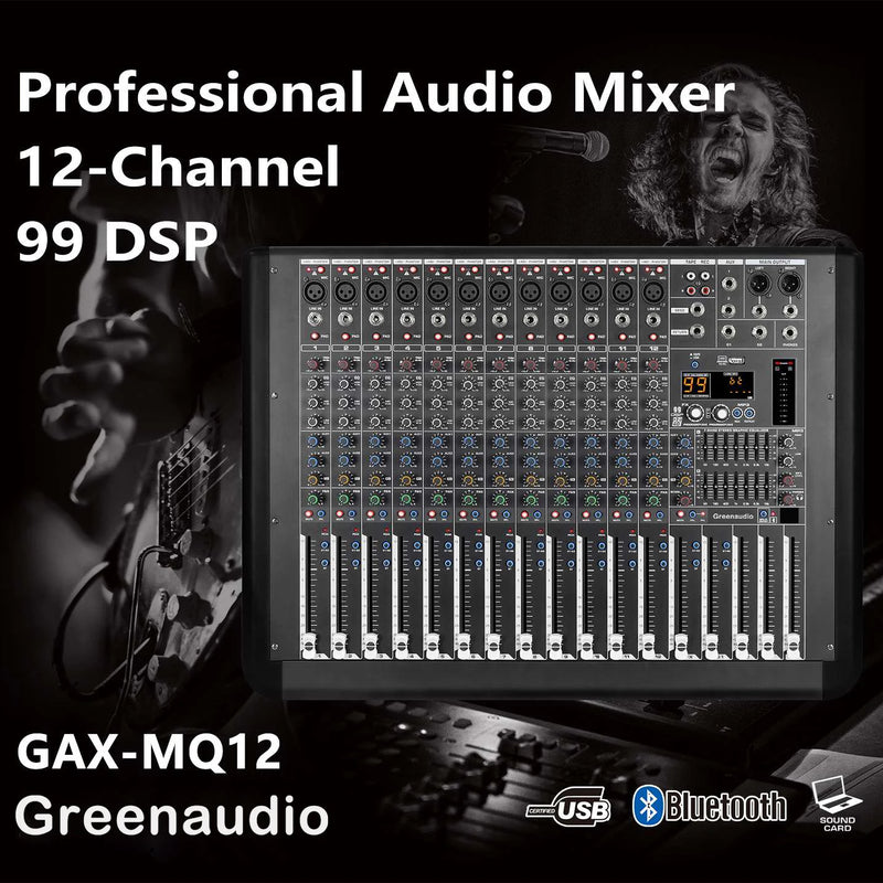 GAX-MQ12 Power Mixer Amplifier Professional Mixer 8-Channel Stage Audio 800W*2 With 99 DSP 7-Segment Equalizer Mixer