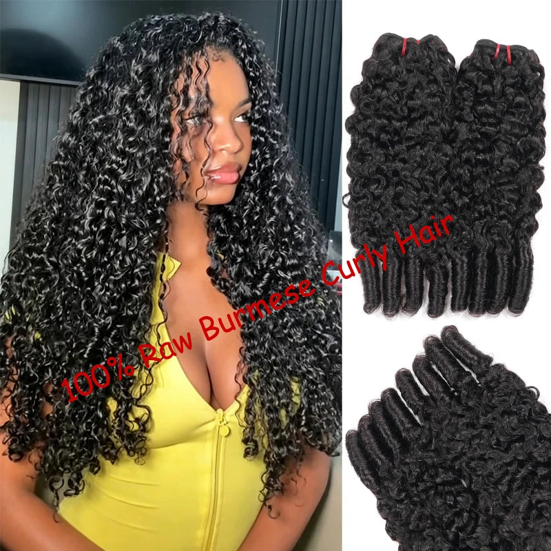 Burmese Curly Hair Bundles Pixie Curly Bundles 100% Raw Human Hair Ocean Spiral Curly Double Drawn Vietnamese Hair Weave Deep Wave