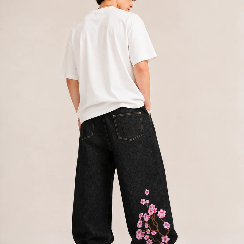 UP.THE Men Raw Black Baggy Wide Leg Jeans, Y2K Oversized | SAMAG