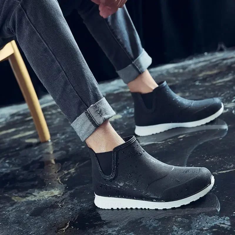 Men's Outdoor Hiking Rain Boots  Weight Rain Beach Non Slip Shoes Fishing Rain Black Work Shoes Durable Waterproof Rubber Shoes