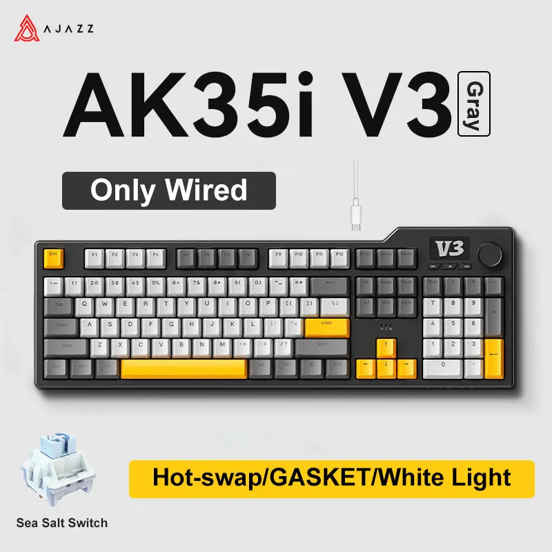 Ajazz AK35I V3/V4 MAX Tri-mode Wired Bluetooth Wireless Gaming Keyboard Gasket Full Key Hot Swap 104 Keys Customized Keyboard