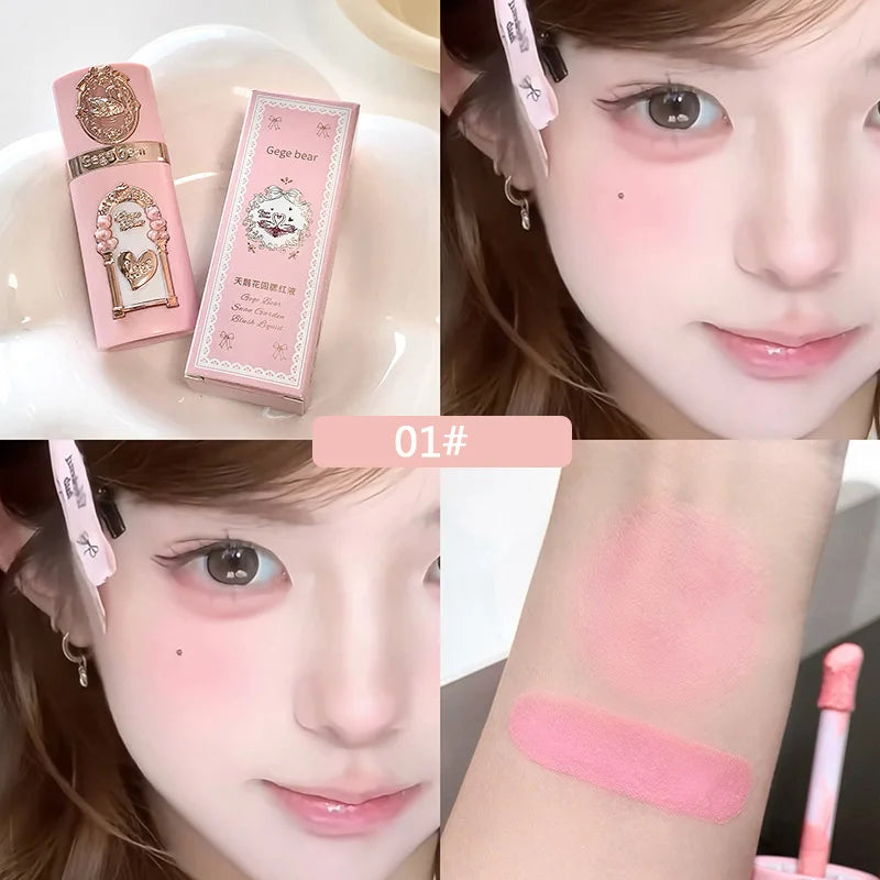 Gege Bear Strawberry Pink Liquid Blush Korean Makeup Matte Nude Apricot Tint Blusher Brighten Face Rubores Rouge Cute Makeup
